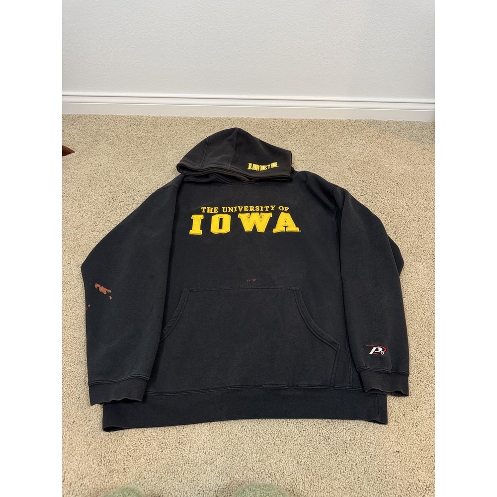Vintage Iowa Hawkeyes Hoodie Sweatshirt Mens XL Black NCAA Football Pro Player